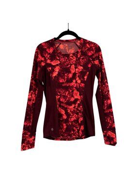 Athleta Runway Red Orange Tie Dye Long Sleeve Shirt Size XS